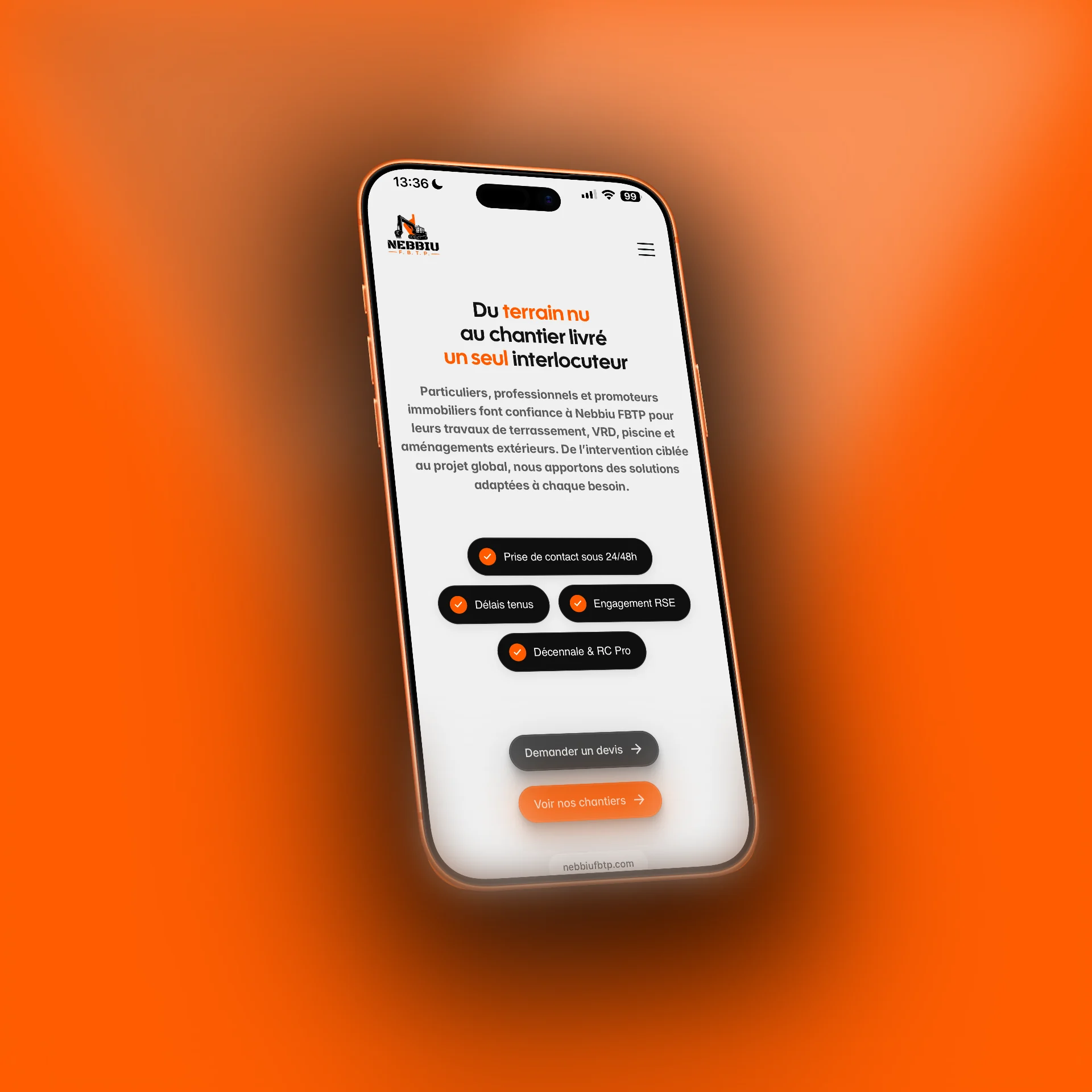 Nebbiu FBTP, site livré, version mobile